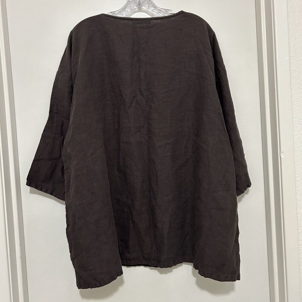 Bryn Walker Linen Tunic Black V-Neck Pocket 3/4 Sleeve Judy Kangaroo Pocket XL - Picture 2 of 6